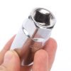 A single 16mm chrome spark plug socket with a 1/2" drive base, displayed against a white background, showcasing its heavy build and mirror polish.
