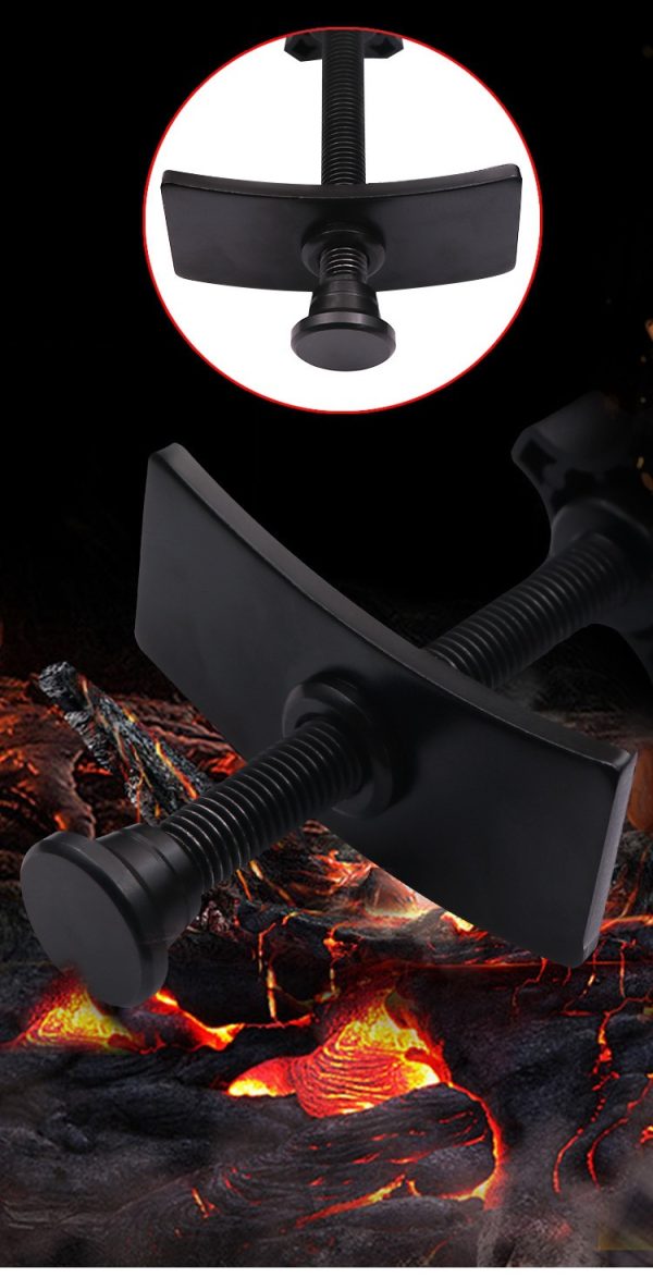 Full view of the black brake caliper press tool showing the ergonomic nylon knob and curved pressure plate.