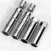 Matte silver 14mm/16mm short spark plug socket with 3/8" drive and strong internal magnet.